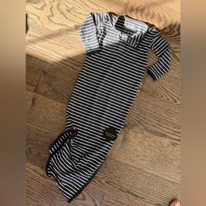 Sweet bamboo newborn baby luxury designer knotted gown black white stripes